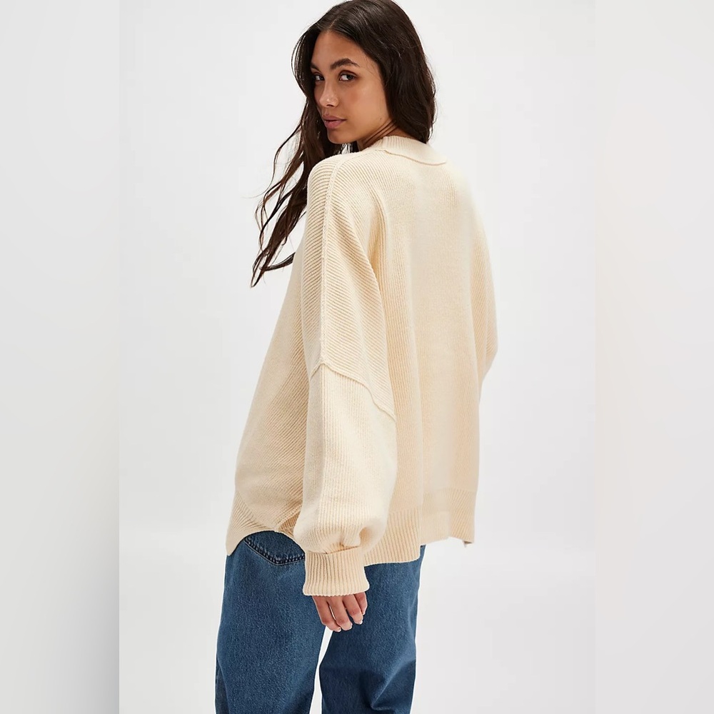 Free People Oversized Cream Knit Pullover